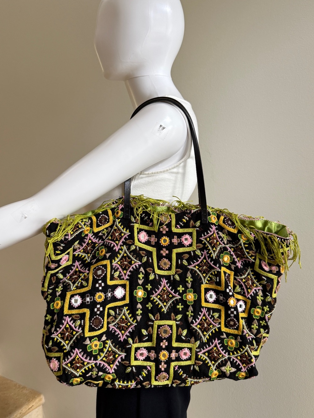 FENDI Beaded Embroidered Canvas Tote Handbag Bag - Picture 6 of 10